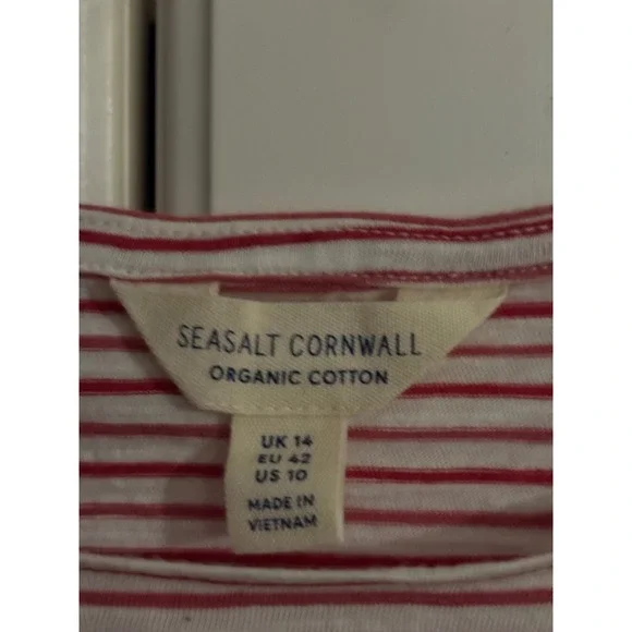 SEASALT CORNWALL Organic Cotton Red Stripe 3/4 Sleeve Relaxed Fit Top US 10 - Picture 2 of 5